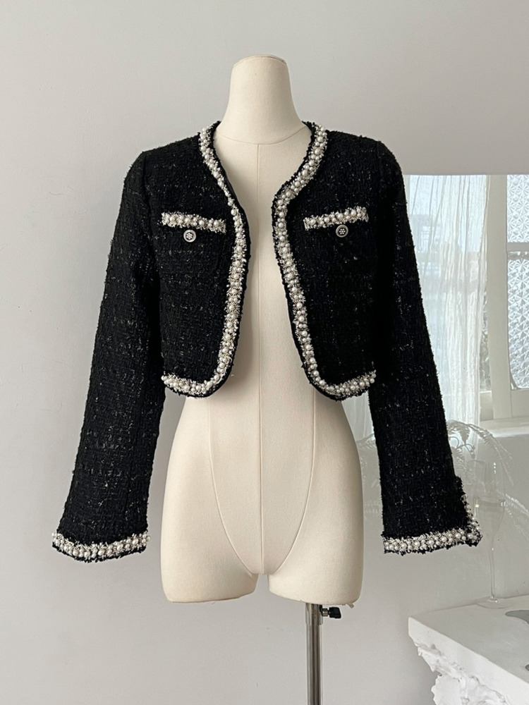 Wool Coat Peacoat - レディースショートジャケットコート+ドレスセット Y2K ストリートウェア ツーピーススーツ 高級フレンチラグジュアリー スモールフレグランスツイード