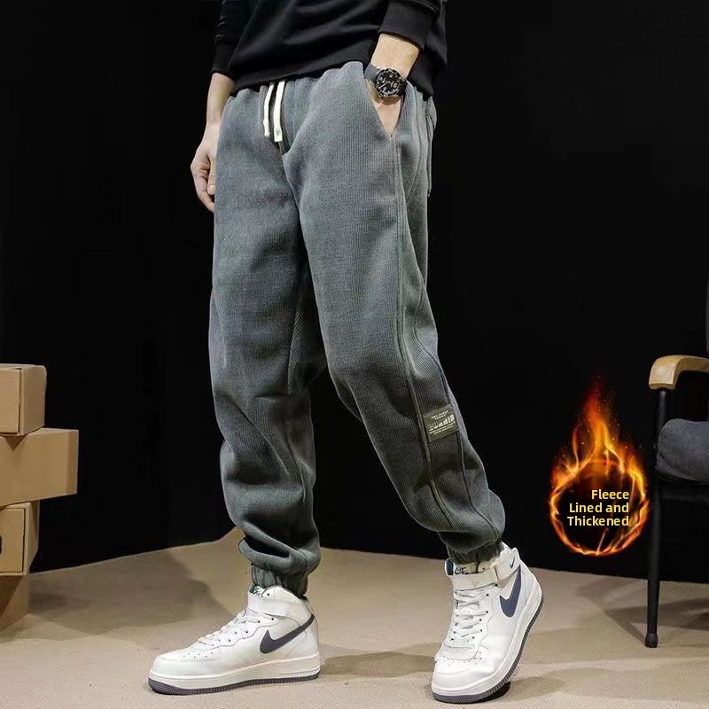 Corduroy Pant Warm - 厚みのあるフリースメンズカジュアルパンツ秋冬耐摩耗性耐久性のある若者向け暖かい伸縮性のあるカフ付きスウェットパンツ作業用