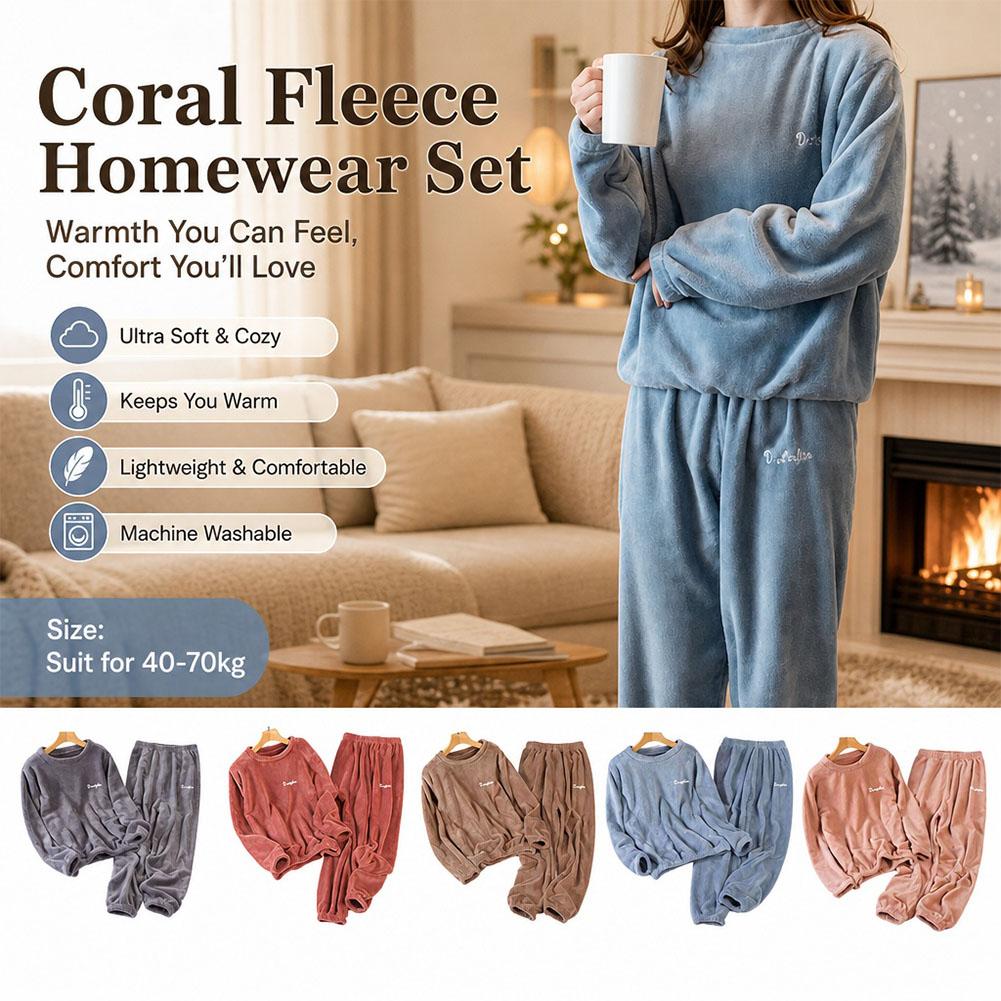 Corduroy Pant Warm - コーラルフリース素材のルームウェアセット、女性用、冬用、暖かくふわふわした寝間着、厚手のルームウェア、40～70kg対応、長袖、パンツ、上下セット。