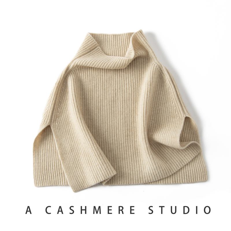 Wool Coat Peacoat - 女性用メリラムニットカシミヤショール、プルオーバースカーフ、ショール、偽の襟、コート、よだれかけ、暖かい、タートルネック、スリットジャンパー、冬