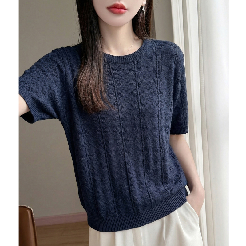 Flannel Shirt Lined - 一流の既製服高級ラウンドネック菱形カシミヤ半袖Tシャツ