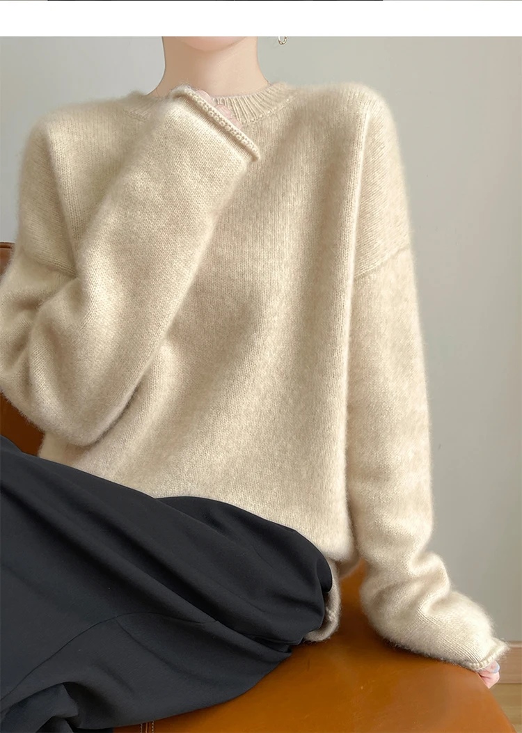 女性のプラスサイズのカシミヤセーターラウンドネック肥厚 10 - Wool Coat Peacoat のレビューと価格