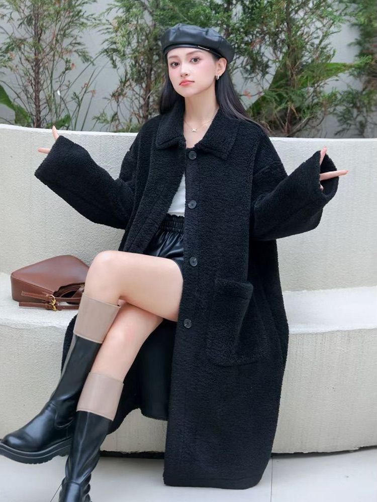 和風プラスサイズの女性のロングラムファージャケット厚みのある - Wool Coat Peacoat のレビューと価格
