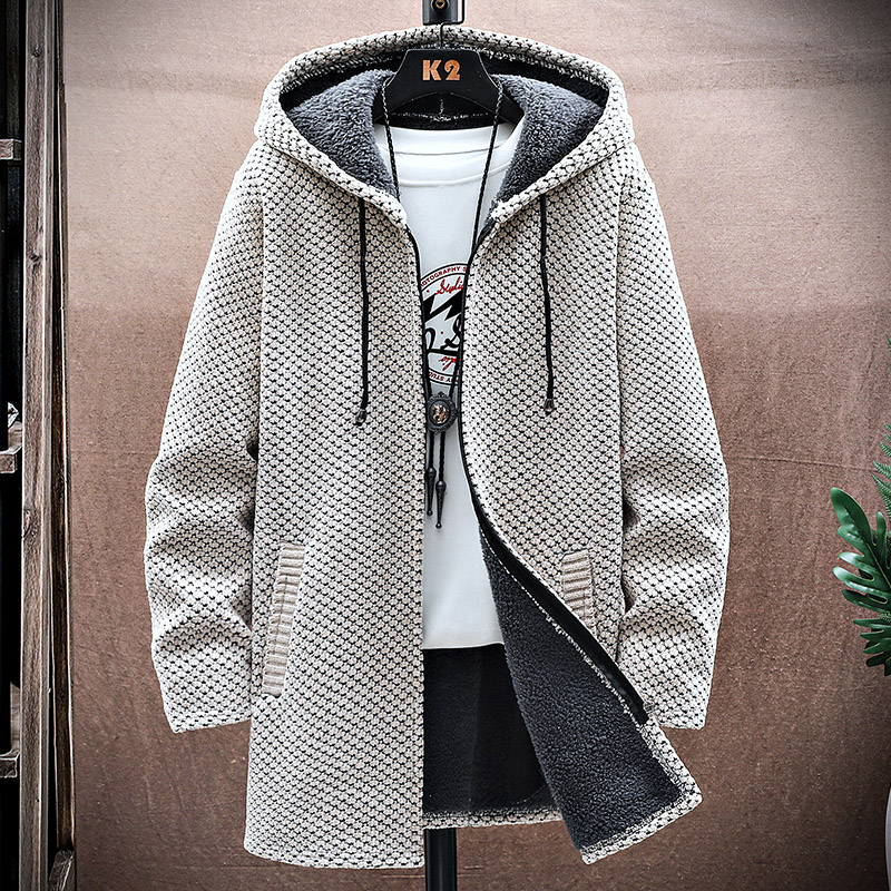 メンズカーディガンカシミヤロングコートセーターフード付き秋冬 - Wool Coat Peacoat のレビューと価格