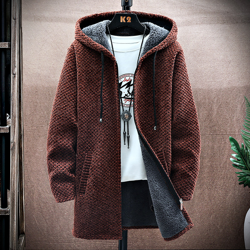 メンズカーディガンカシミヤロングコートセーターフード付き秋冬 - Wool Coat Peacoat のレビューと価格