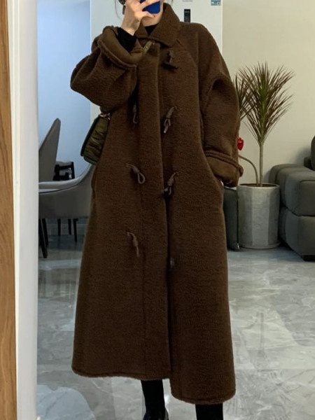 ラムファーロング厚手冬用コート女性用プラスサイズワンピースベ - Wool Coat Peacoat のレビューと価格